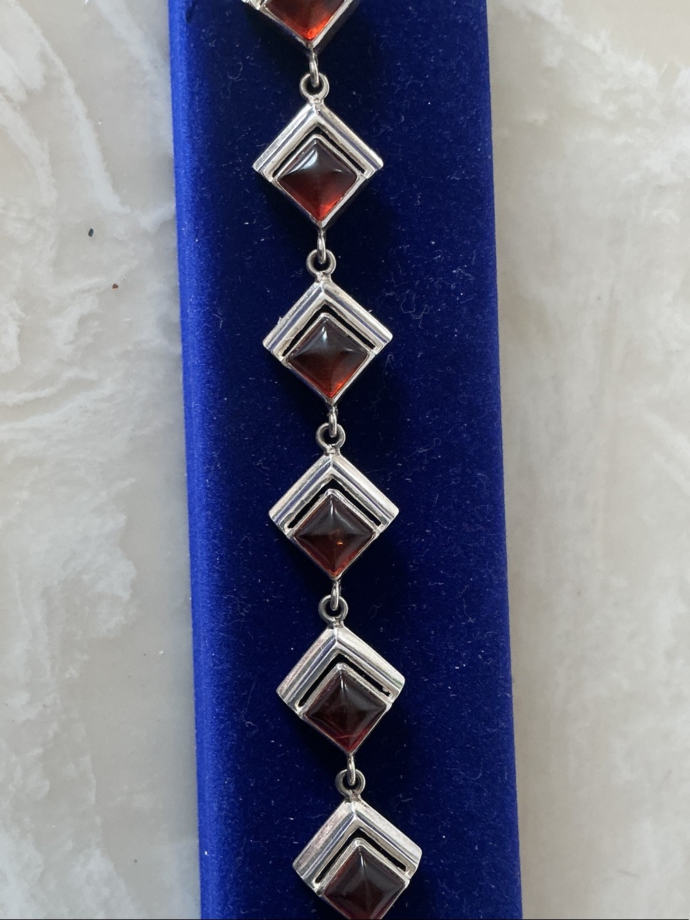 Silver-Tone Bracelet with Deep Garnet Square Stones - Women Jewelry